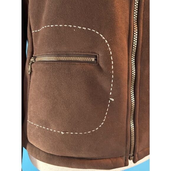 TSUNAMI Faux Fur Jacket Coat Zipper Close 2 Pockets Dark Brown Fall Winter L - Picture 2 of 8